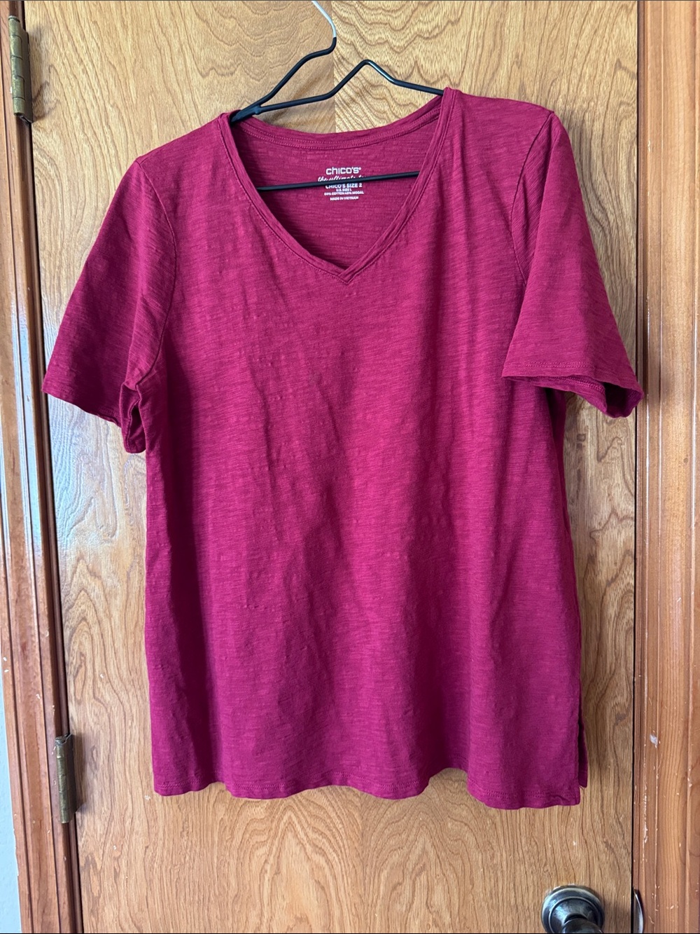 Chico's Red The Ultimate Tee - V-Neck Short Sleeve